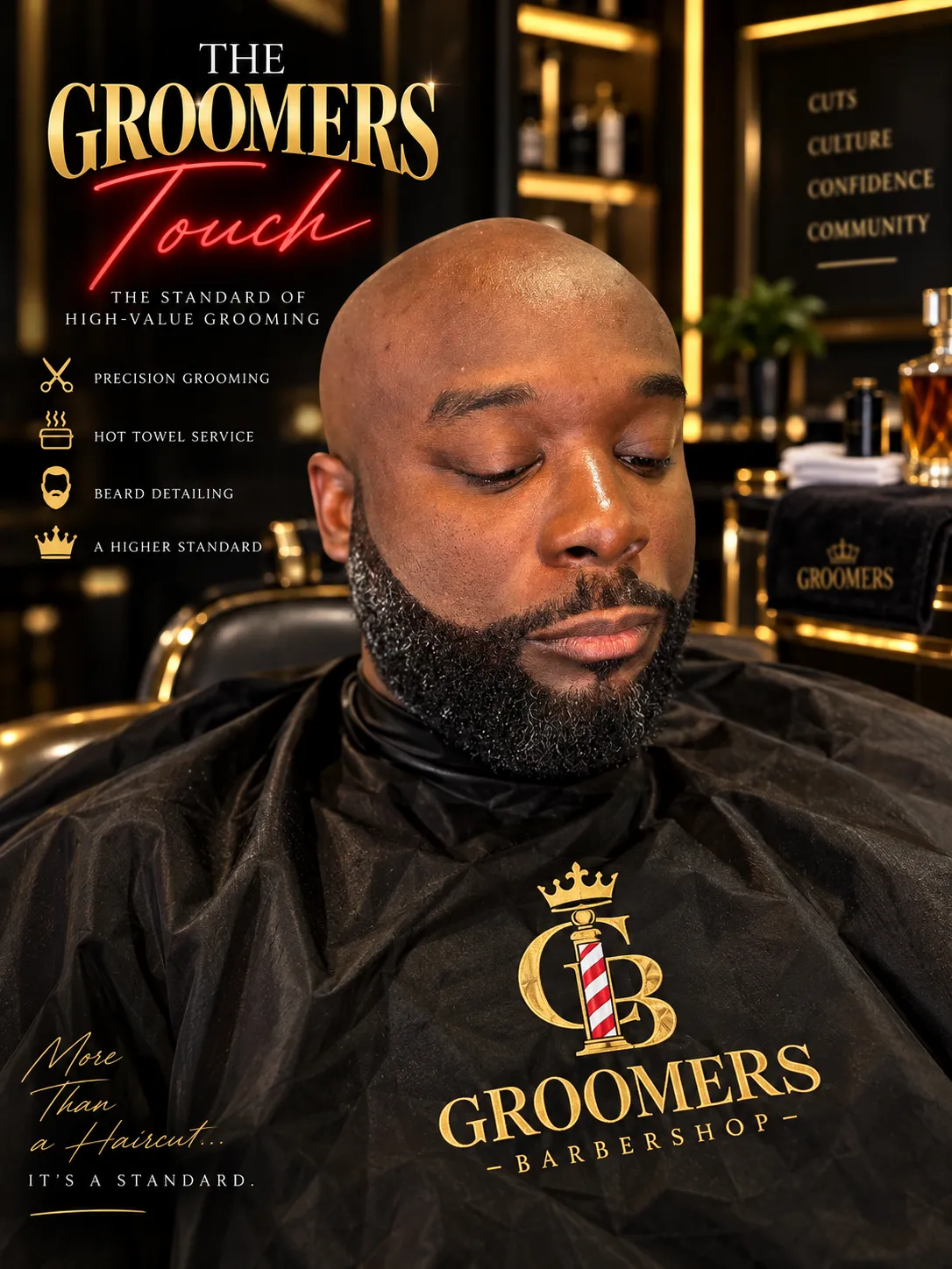 Sculpted full beard with a clean bald finish